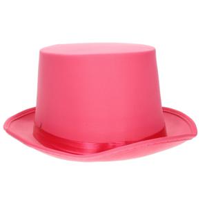 Verkleed hoge hoed - fuchsia roze - voor volwassenen - carnaval kleuren thema accessoires