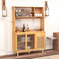 Keukenbuffet met Schuifdeur & Rotan Deur & Haak & Glashouder & Lade Buffetkast Keukenkast Bamboe Landelijke Stijl Natuur