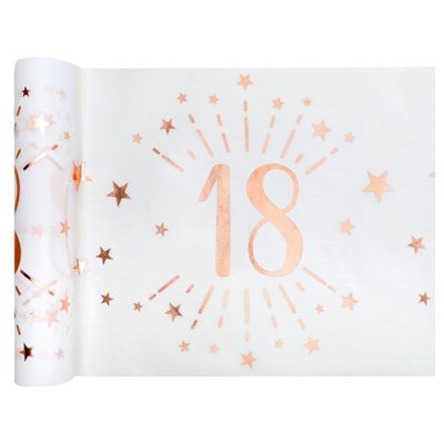 Tafelloper op rol - 2x - 18 jaar verjaardag - wit/rose goud - 30 x 500 cm - polyester