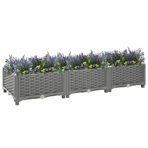 The Living Store Verhoogde Tuinbak - Rattan Look - 120 x 40 x 23 cm - Lichtgrijs