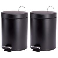 Prullenbak/pedaalemmer - 2x - metaal - zwart - 5 liter - 20 x 28 cm - Badkamer/toilet - thumbnail