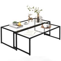 HOMCOM 2-delige set salontafels, glazen tafels, met poedergecoat staal, zwart + transparant