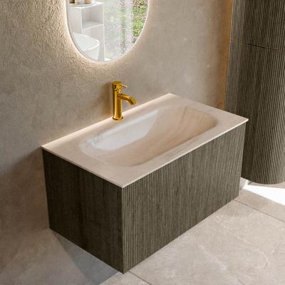 Badmeubel Mondiaz Kurve-Dlux | 80 cm | Meubelkleur Shadow | Wastafelkleur Meli | Solid surface | Wasbak midden spoelbak | 1 kraangat