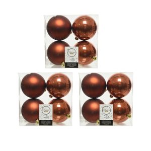 24x stuks kunststof kerstballen terra bruin 10 cm glans/mat