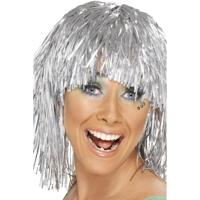 Lurex verkleed pruik - 2x stuks - metallic zilver - tinsel slierten pruiken - disco thema