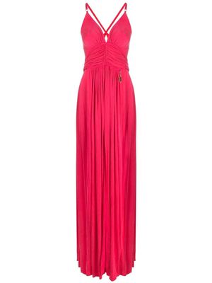 Elisabetta Franchi robe longue plissée à col v - Rose