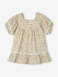 Gebloemde babyjurk met kanten details vanille