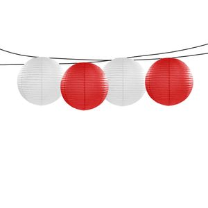 Feest/tuin versiering 4x stuks luxe bol-vorm lampionnen rood en wit dia 35 cm