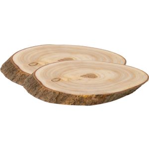 Decoratie boomschijven - 2x st- hout - 26 x 16 x 2,5 cm - ovaal