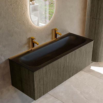 Badmeubel Mondiaz Kurve | 120 cm cm | Meubelkleur Shadow | Wastafelkleur Urban | Solid surface | Wasbak midden spoelbak | 2 kraangaten