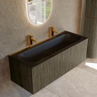 Badmeubel Mondiaz Kurve | 120 cm cm | Meubelkleur Shadow | Wastafelkleur Urban | Solid surface | Wasbak midden spoelbak | 2 kraangaten