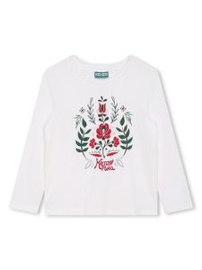 Kenzo Kids t-shirt fleurie à manches longues - Blanc