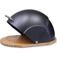 Broodtrommel - zwart klep/deksel - 37 cm - hout - ovaal - brood bewaardoos Broodtrommel - zwart klep/deksel - 37 cm - hout - ovaal - brood bewaardoos