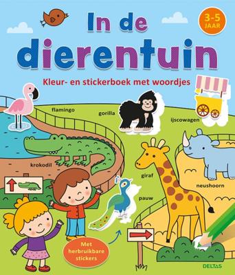 Kleur-en stickerboek met woordjes - In de dierentuin (Paperback)