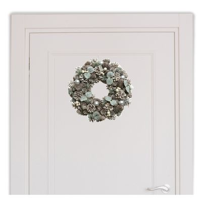 Kerstkrans/dennenkrans met blauwe decoratie D34 cm