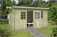 Outdoor Life Amira Blokhut 400x295 cm 28 mm vuren groen geïmpregneerd incl. composiet funderingsbalken, EPDM-dakbedekking en ventilatieroosters - 1 stuk voor deze prijs!- Lessenaarsdak- - Outdoor Life