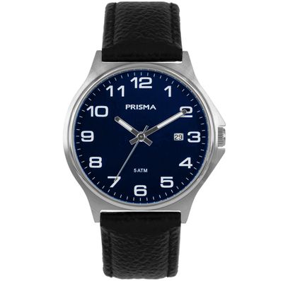 Prisma P.1687 Horloge staal-leder zilverkleurig 39 mm