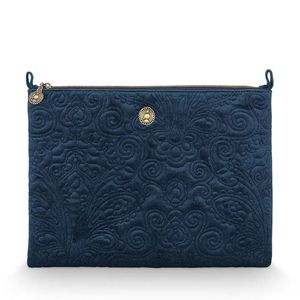 Cosmetic Flat Pouch Large Velvet Quilted Days Blue