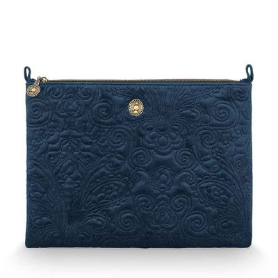Cosmetic Flat Pouch Large Velvet Quilted Days Blue