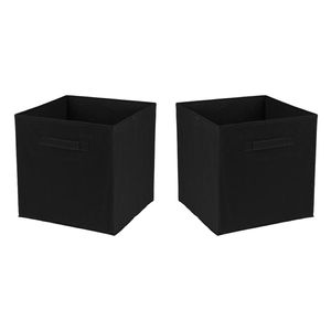 Opbergmand/kastmand Square Box - 2x - karton/kunststof - 29 liter - zwart - 31 x 31 x 31 cm