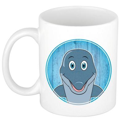 Dolfijn mok - wit - keramiek - 300 ml - kinder beker dolfijn