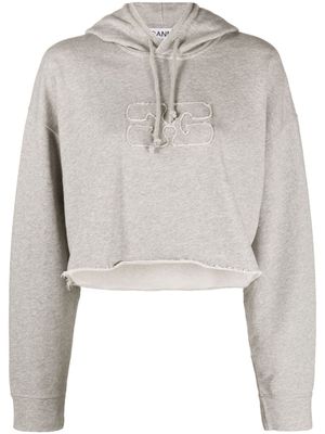 GANNI hoodie crop à logo embossé - Gris