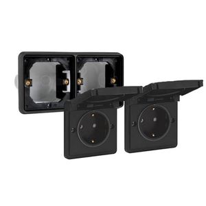 Niko Hydro dubbel stopcontact zwart waterdicht IP55 horizontaal kinderveilig