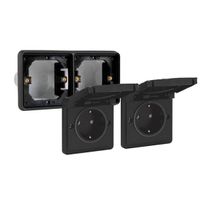 Niko Hydro dubbel stopcontact zwart waterdicht IP55 horizontaal kinderveilig Niko Hydro dubbel stopcontact zwart waterdicht IP55 horizontaal kinderveilig