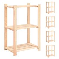 Opbergrekken 3-laags 5 st 60x38x90 cm massief grenenhout 150 kg