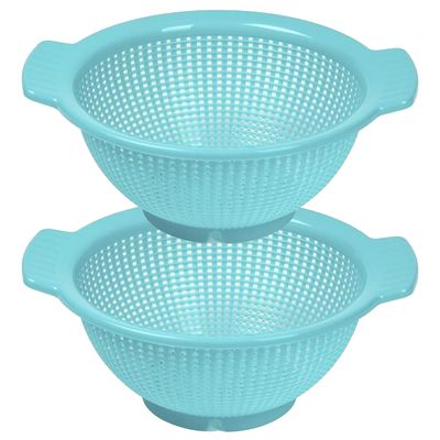 Keuken vergiet/zeef - 2x - kunststof - Dia 23 cm x Hoogte 10 cm - blauw