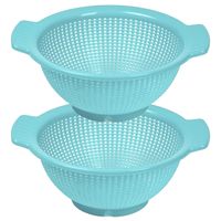 Keuken vergiet/zeef - 2x - kunststof - Dia 23 cm x Hoogte 10 cm - blauw