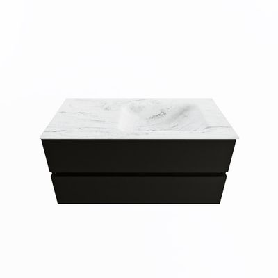 MONDIAZ VICA-DLUX 100cm badmeubel onderkast Urban 2 lades. Inbouw wastafel CLOUD rechts 1 kraangat, kleur Opalo.