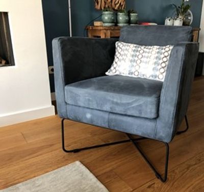 Leren fauteuil met kruisframe - blauw leer - Echt leer, Modern, ontdek de vele Leersoorten en Kleuren bij ShopX