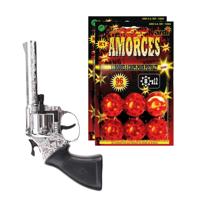 Speelgoed Revolver/pistool met plaffertjes voor een cowboy - metaal - 192 shots - verkleed spullen