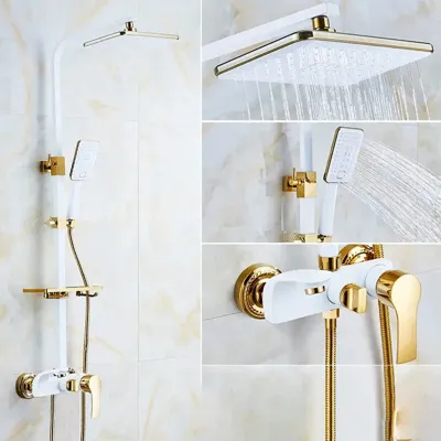 Thermostatische Doucheset - Geborsteld Goud | Messing & ABS | Verstelbare Hoogte | 20 Inch Vierkante Douchekop