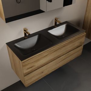 MONDIAZ AIVY 120cm badmeubel Chai, wastafel Urban solid surface dubbel 2 kraangaten met spiegelkast (AI-351651URBAN-SI - AI-M120CHDU - AI-C120CHMI)