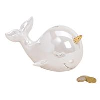 Luxe spaarpot Narwal walvis - keramiek - zeedieren - glans wit - 18 cm