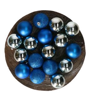 Kerstballen - 48x st - helder blauw / zilver - 5 cm - kunststof - glitter/glans/mat