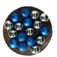 Kerstballen - 48x st - helder blauw / zilver - 5 cm - kunststof - glitter/glans/mat