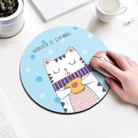 Coffee Cat Pattern Circular Mouse Pad Diameter: 22cm