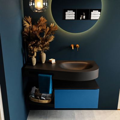 MONDIAZ RIVA 100cm badmeubel onderkast / planchet kleur Jeans met 1 lade. Wastafel DULCET rechts 0 kraangaten kleur Urban. MONDIAZ RIVA 100cm badmeubel onderkast / planchet kleur Jeans met 1 lade. Wastafel DULCET rechts 0 kraangaten kleur Urban.