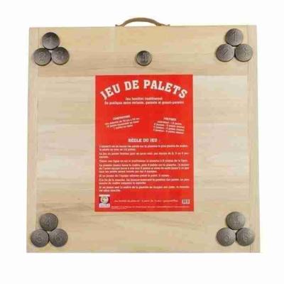 MECABOIS Complete Puck Game - 12 platte worpen en houten bord (Bretons spel)