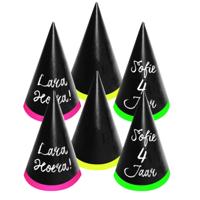 Neon party feesthoedjes - 30x - beschrijfbaar met krijtjes - krijtbord hoedjes - personaliseerbaar