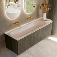 Badmeubel Mondiaz Kurve-Dlux | 145 cm | Meubelkleur Shadow | Wastafelkleur Meli | Solid surface | Wasbak linker zijde spoelbak | Zonder kraangat(en)