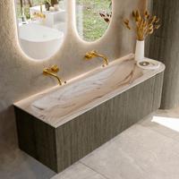 Badmeubel Mondiaz Kurve-Dlux | 145 cm | Meubelkleur Shadow | Wastafelkleur Nata | Solid surface | Wasbak linker zijde spoelbak | Zonder kraangat(en)