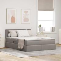 Opbergbed met LED met matras Taupe 140 x 200 cm Polyester