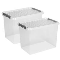 Sunware opslagbox - 2x stuks - met deksel - kunststof - 72 liter - 60 x 40 x 42 cm - opslagdoos