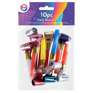 10x Metallic kleurenmix roltongen party toeters - uitblazers - mini feest toetertjes - papier - Roltongen