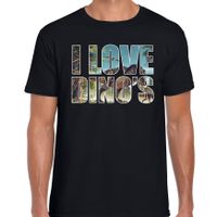 Tekst t-shirt I love dinosaurs met dieren foto van een dino zwart voor heren - thumbnail