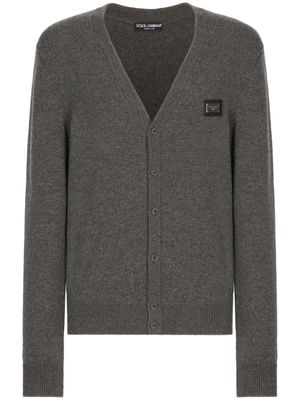 Dolce & Gabbana cardigan en laine vierge mélangée à plaque logo - Gris